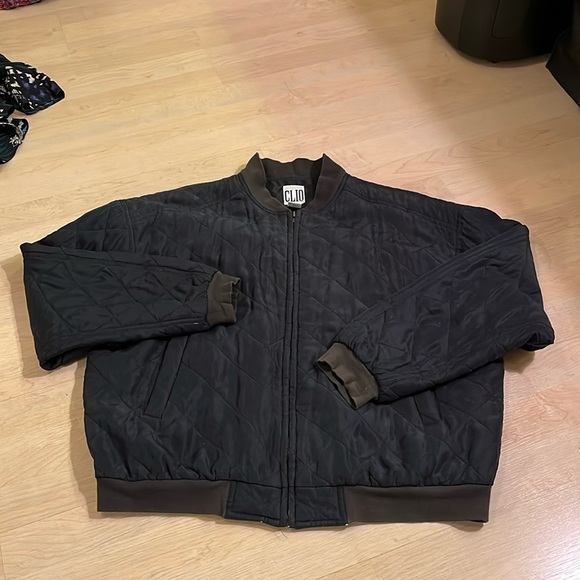 Vintage Clio 100% Silk Quilted Zip Up Bomber Jacket Mens Size Large Black - Picture 1 of 9